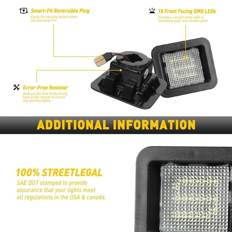 LED Smoke License Plate Light Bulbs Rear Assembly Lamps High Power LEDs Easy Installation 6