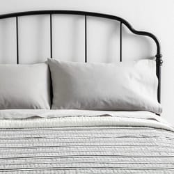 full/queen textured stripe quilt in railroad gray, hearth & hand with magnolia, cozy cotton bedding