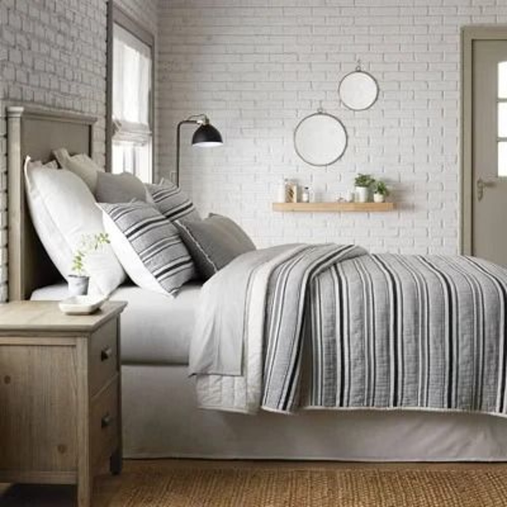 FullQueen Textured Stripe Quilt In Railroad Gray Hearth Hand With Magnolia Cozy Cotton Bedding 2
