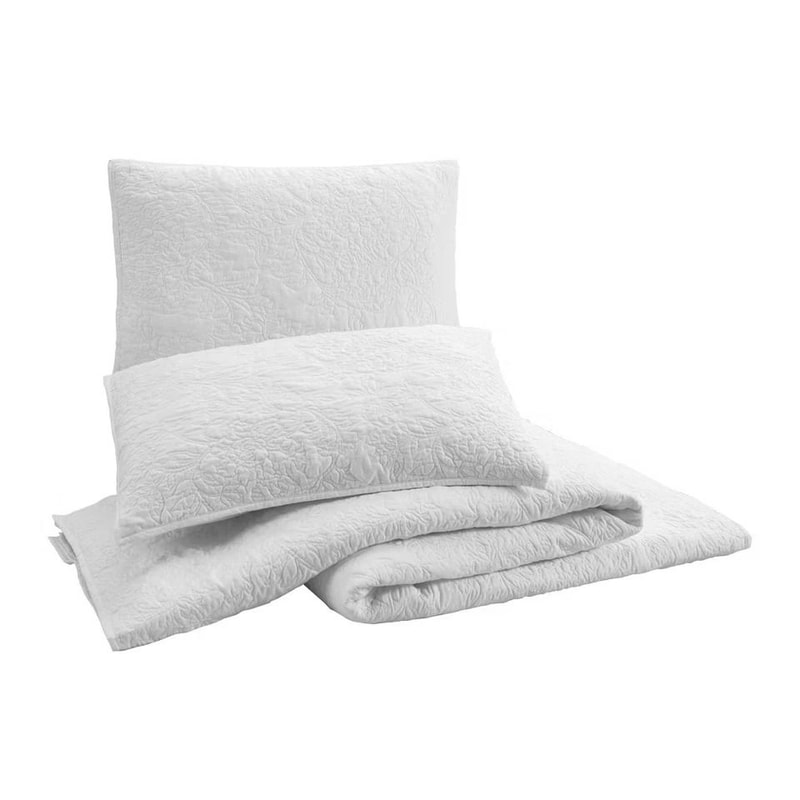 Modern Heirloom FullQueen Stitched Quilt Set White With Floral Embroidery Soft Recycled Polyester F 2