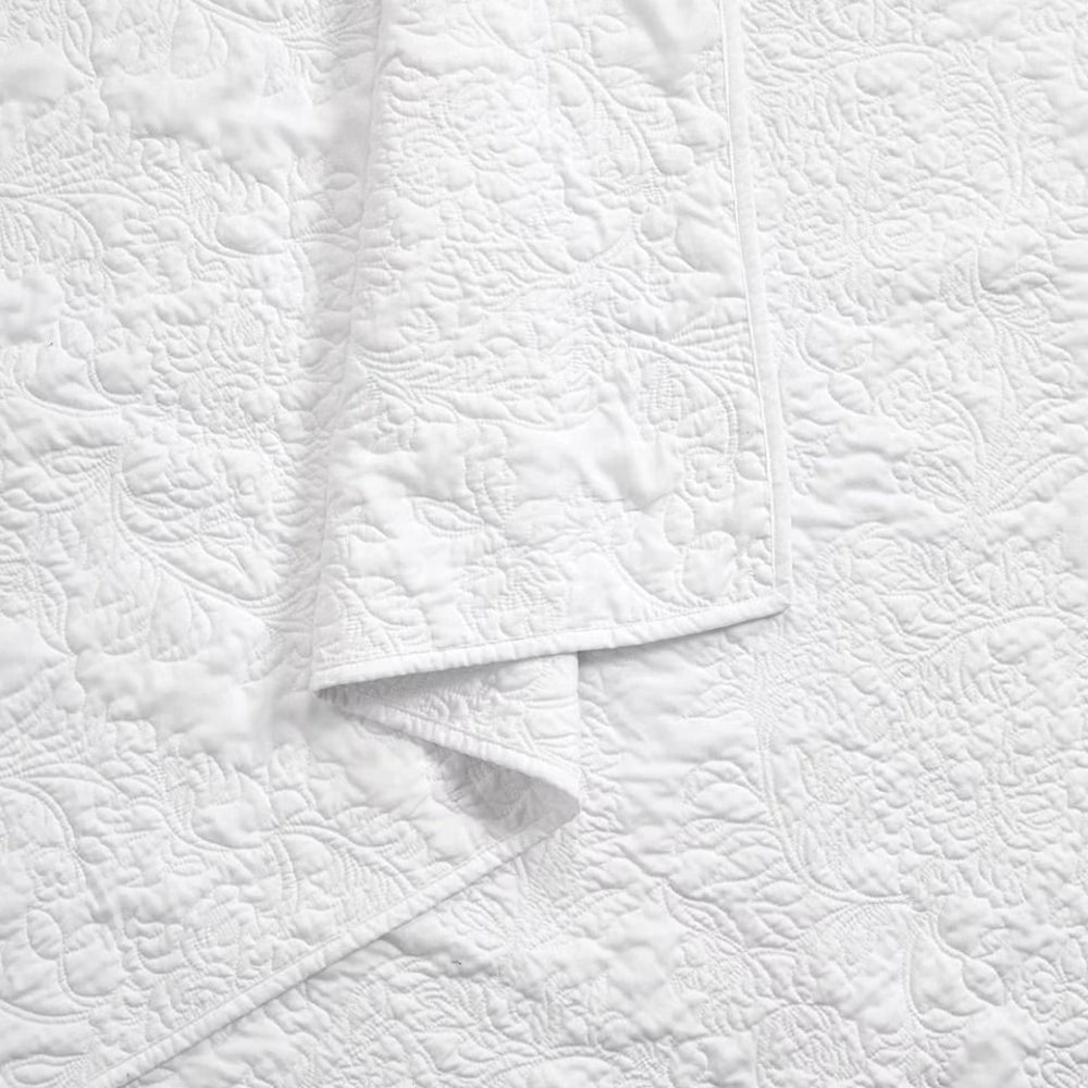 Modern Heirloom FullQueen Stitched Quilt Set White With Floral Embroidery Soft Recycled Polyester F 4