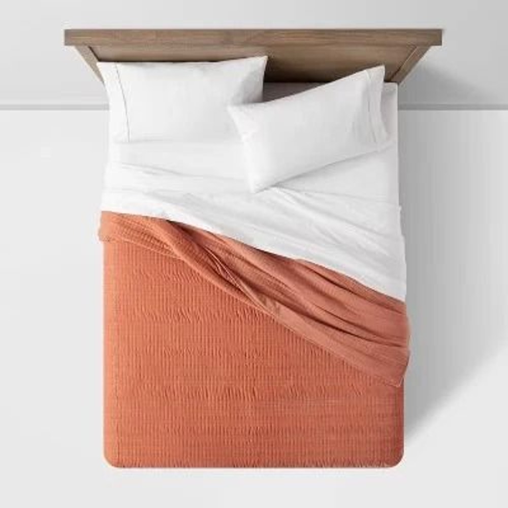 Channel Quilted Threshold Velvet Quilt TerracottaBronze FullQueen For A Luxurious Bed 3