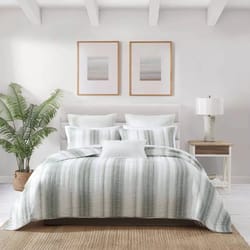 tommy bahama la prisma striped texture quilt bedding set, full/queen, green, prewashed cotton, polyester fill