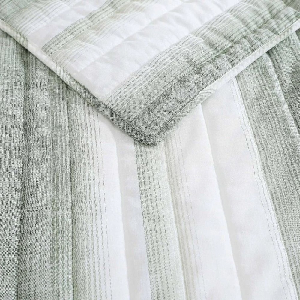 Tommy Bahama La Prisma Striped Texture Quilt Bedding Set FullQueen Green Prewashed Cotton Polyester 4