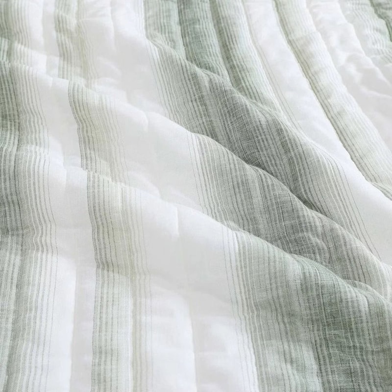 Tommy Bahama La Prisma Striped Texture Quilt Bedding Set FullQueen Green Prewashed Cotton Polyester 6