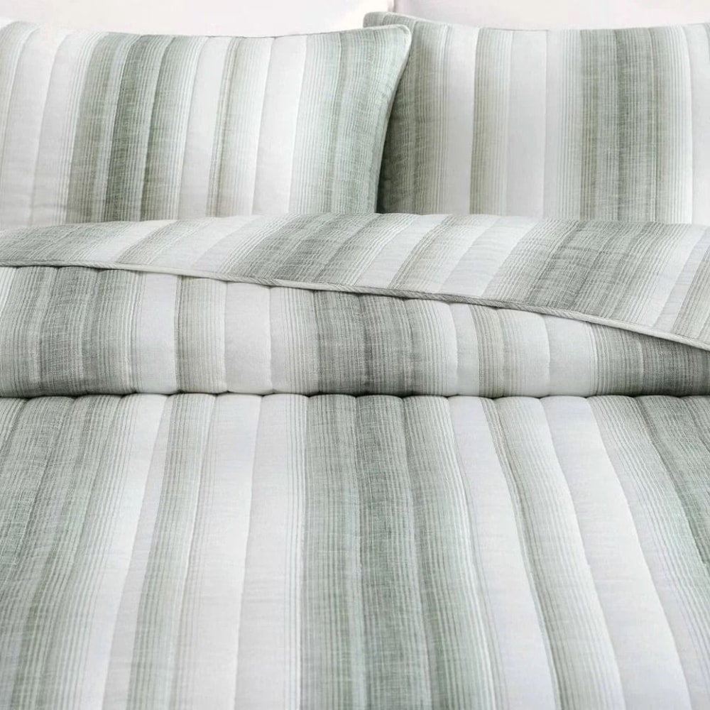 Tommy Bahama La Prisma Striped Texture Quilt Bedding Set FullQueen Green Prewashed Cotton Polyester 7