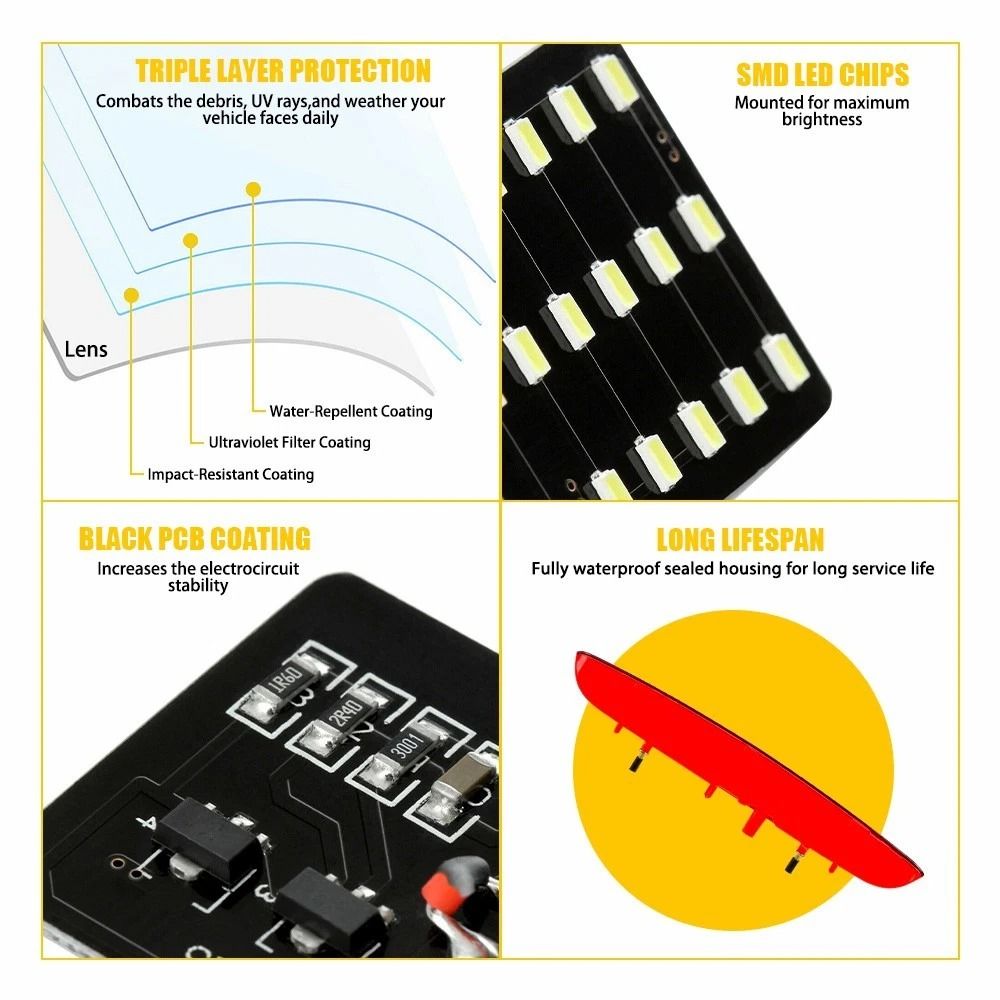 Third Brake Light Lamp High Brightness LED Brake Stop Light Waterproof For Cars 5