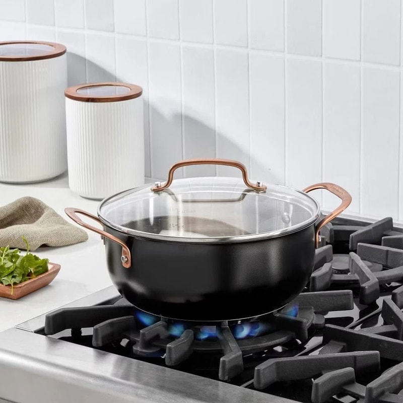 Matte Black Stainless Steel Dutch Oven With Blush Bronze Lid Induction Oven Safe Easy Grip Handles 0