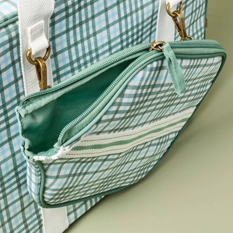 GreenBlue Plaid Pickleball Bag Paddle Cover Set Spacious Polyester Bag Hearth Hand With Magnolia 3