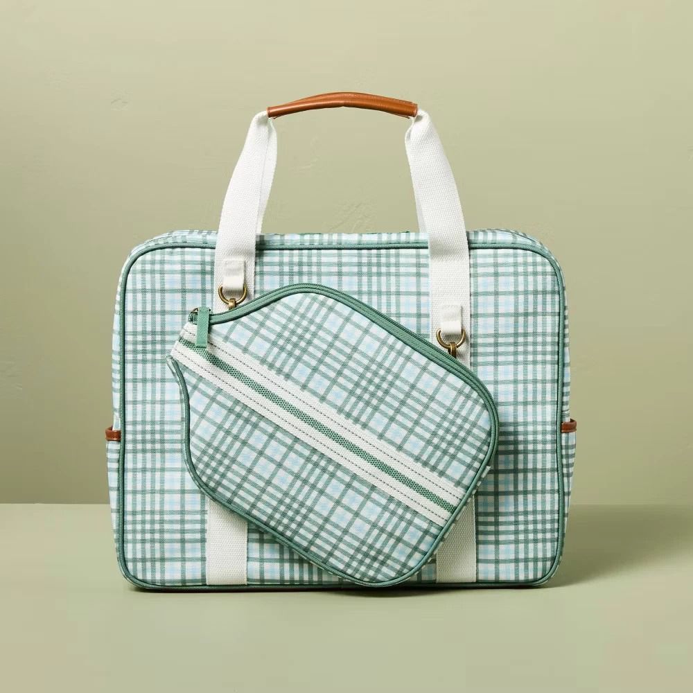 GreenBlue Plaid Pickleball Bag Paddle Cover Set Spacious Polyester Bag Hearth Hand With Magnolia 0