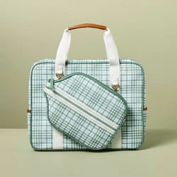 green/blue plaid pickleball bag & paddle cover set, spacious polyester bag, hearth & hand with magnolia