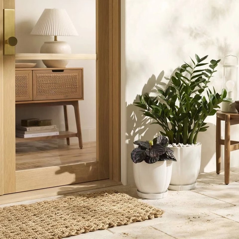 Stoneware Planter Pot With Saucer Cream Hearth Hand Outdoor Indoor Use Drainage Hole Glossy Reac 2