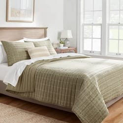 dark green full/queen flannel windowpane quilt - threshold, timeless windowpane pattern, soft cotton fabric