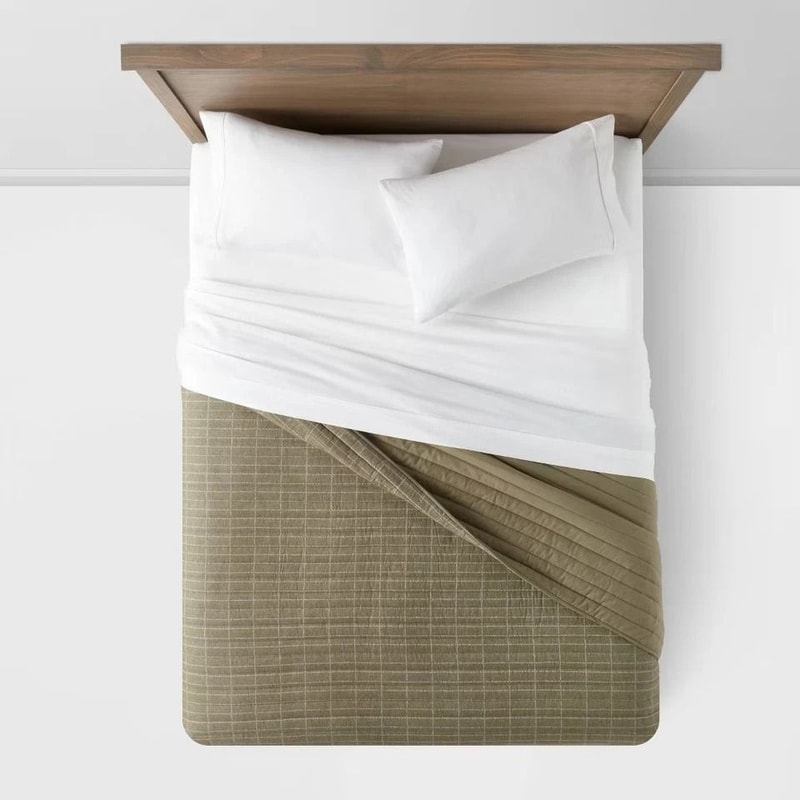 Dark Green FullQueen Flannel Windowpane Quilt Threshold Timeless Windowpane Pattern Soft Cotton Fa 1