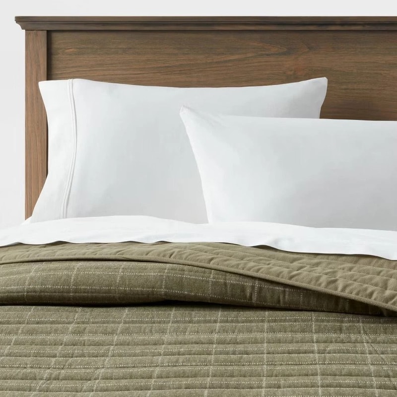 Dark Green FullQueen Flannel Windowpane Quilt Threshold Timeless Windowpane Pattern Soft Cotton Fa 3