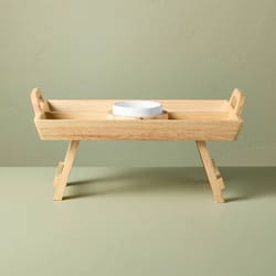 rectangular wood serving tray with white ceramic bowl, brown/cream, hearth & hand by magnolia