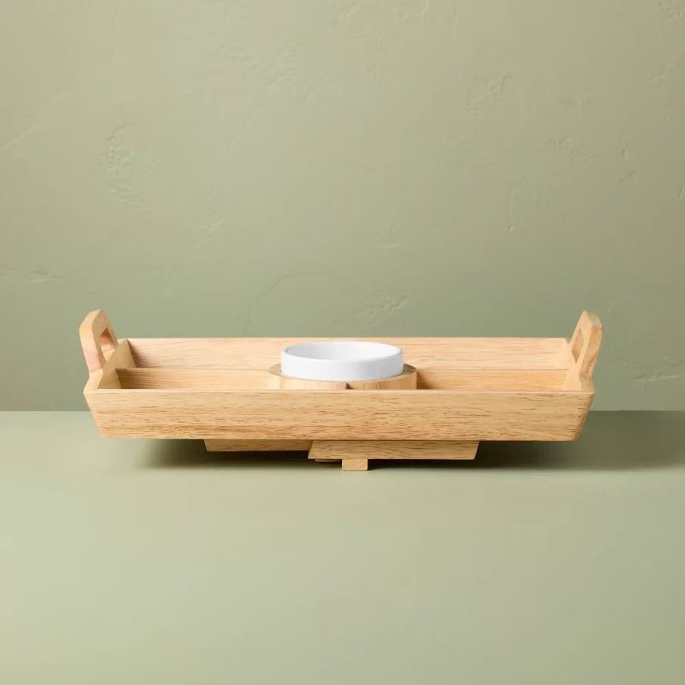 Rectangular Wood Serving Tray With White Ceramic Bowl BrownCream Hearth Hand By Magnolia 2