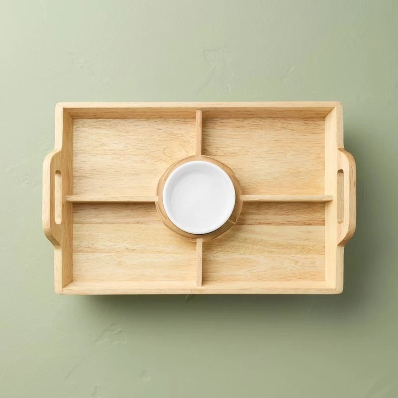 Rectangular Wood Serving Tray With White Ceramic Bowl BrownCream Hearth Hand By Magnolia 4