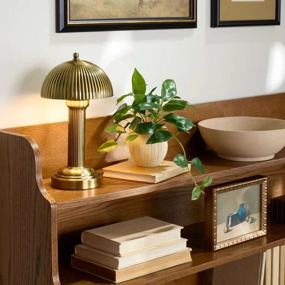 Brass Fluted Metal Library Table Lamp Rechargeable LED Bulb Touch Dimmer Elegant Design 1