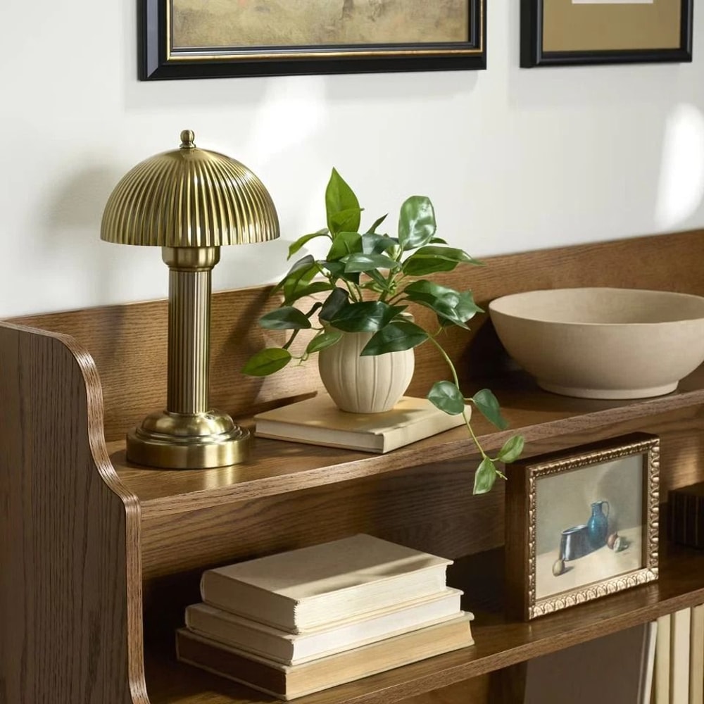 Brass Fluted Metal Library Table Lamp Rechargeable LED Bulb Touch Dimmer Elegant Design 2