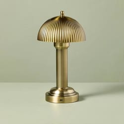 brass fluted metal library table lamp, rechargeable led bulb, touch dimmer, elegant design