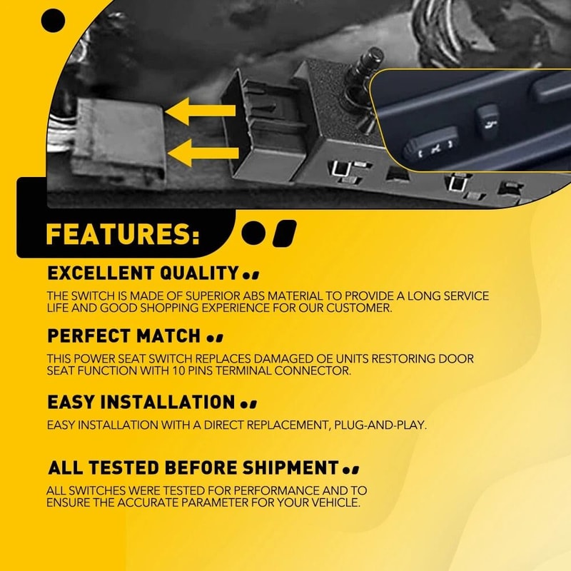 Power Seat Switch Driver Side Black Replacement For Units PlugandPlay Longlasting Quality 5