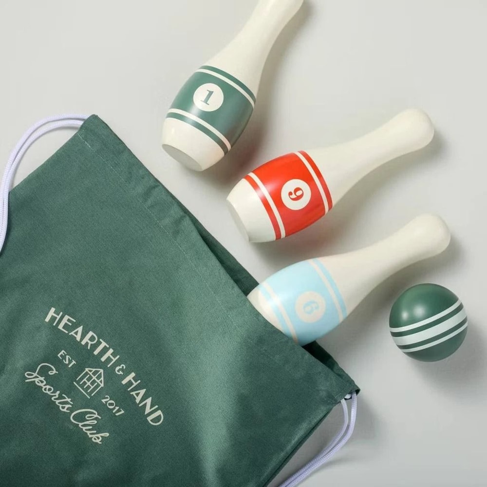 Hearth Hand Lawn Bowling Set With Magnolia Wooden Pins Carrying Bag For Family Outdoor Games 1