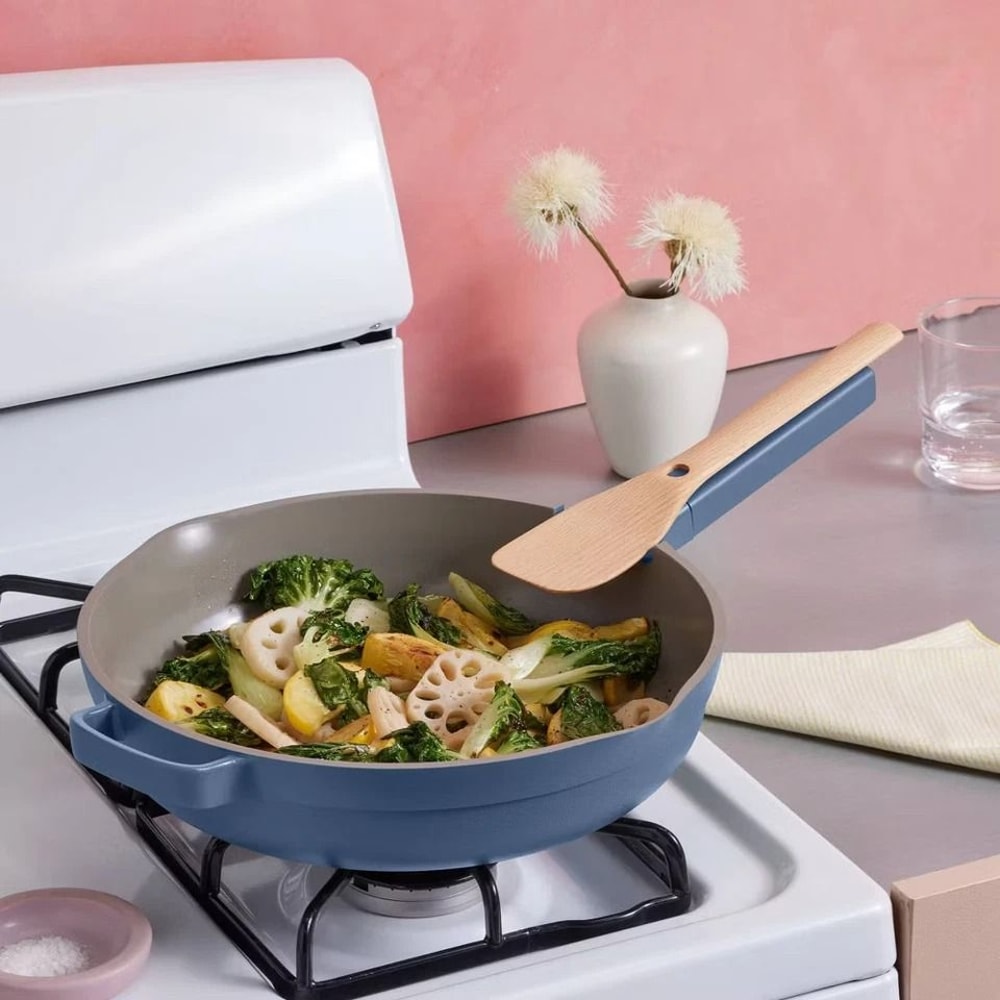 Ceramic Glass AllinOne Pan Cookware Set Blue Nonstick Steamer Basket 1