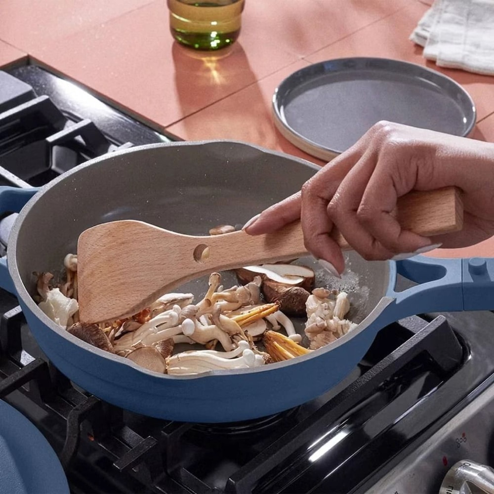 Ceramic Glass AllinOne Pan Cookware Set Blue Nonstick Steamer Basket 2