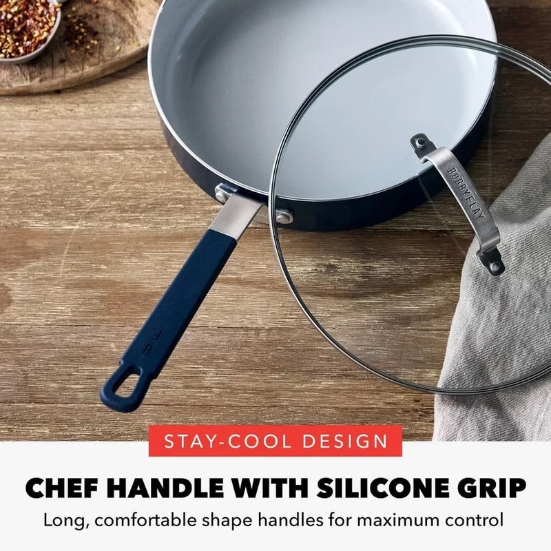 Ceramic Nonstick Aluminum Saute Pan With Lid Oxford Blue NonToxic Induction Safe Easy To Clean 1