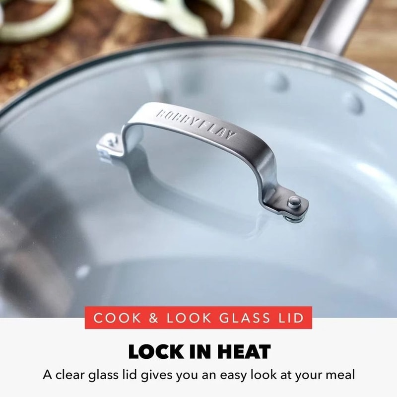 Ceramic Nonstick Aluminum Saute Pan With Lid Oxford Blue NonToxic Induction Safe Easy To Clean 4