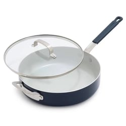 ceramic nonstick aluminum saute pan with lid, oxford blue, non-toxic, induction safe, easy to clean