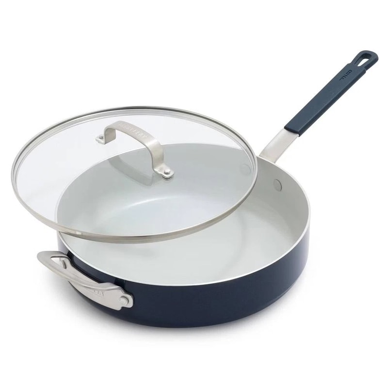 Ceramic Nonstick Aluminum Saute Pan With Lid Oxford Blue NonToxic Induction Safe Easy To Clean 0