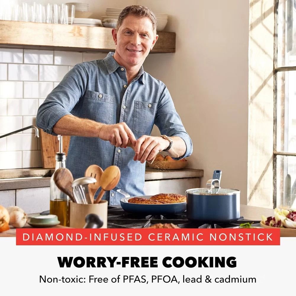 Ceramic Nonstick Aluminum Saute Pan With Lid Oxford Blue NonToxic Induction Safe Easy To Clean 6