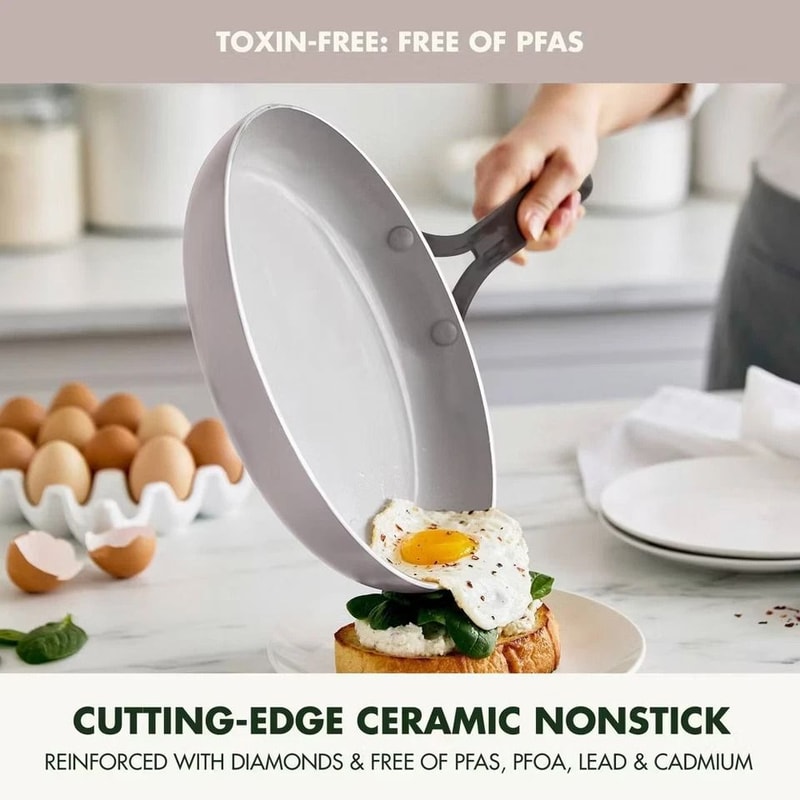 Nonstick Aluminum Cookware Set Fry Pan Stockpot Gray Ceramic Black Steel Induction Compatible 2