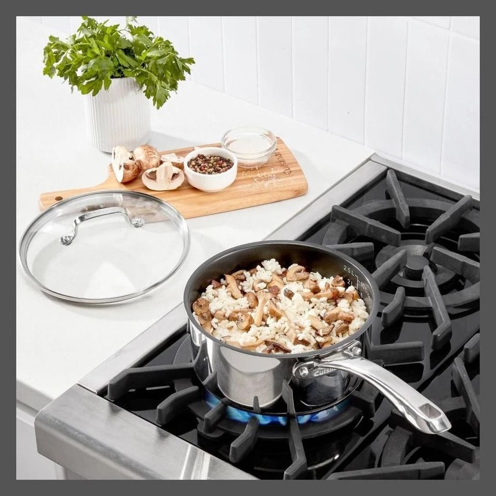 Ceramic Stainless Steel Sauce Pan Set Silver Cover Nonstick Dishwasher Safe Induction Compatible 2