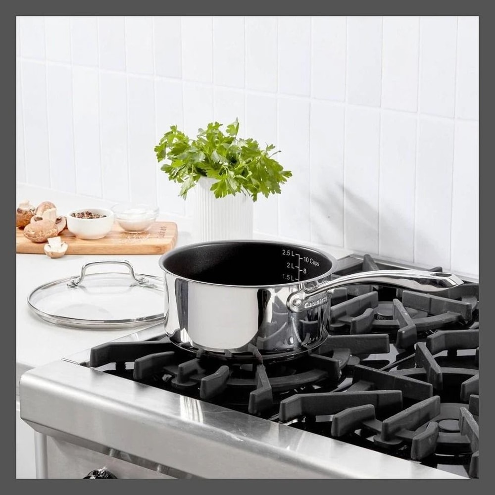 Ceramic Stainless Steel Sauce Pan Set Silver Cover Nonstick Dishwasher Safe Induction Compatible 3