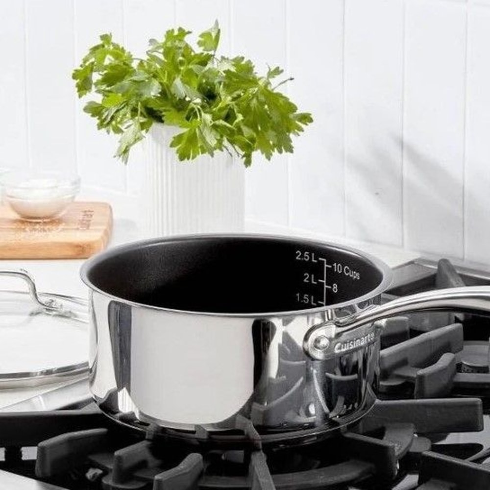 Ceramic Stainless Steel Sauce Pan Set Silver Cover Nonstick Dishwasher Safe Induction Compatible 1