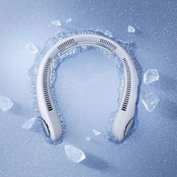 gray portable neck fan, bladeless fan with adjustable neckband, long battery, ultra-quiet cooling