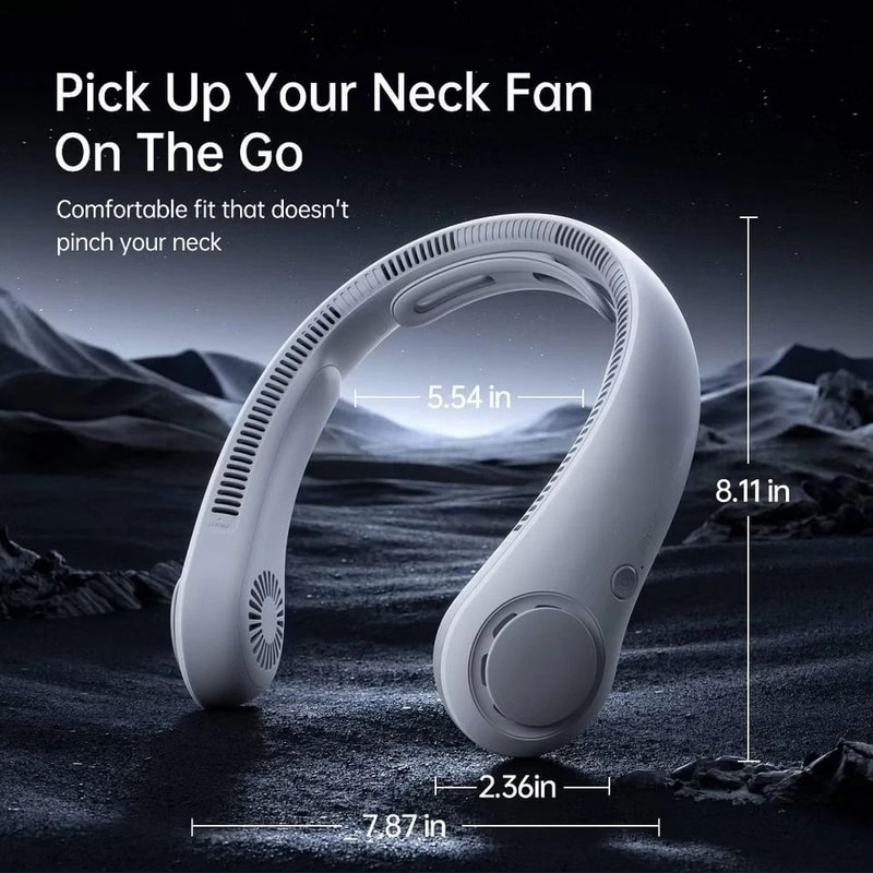 Gray Portable Neck Fan Bladeless Fan With Adjustable Neckband 165 Hours Long Battery UltraQuiet Coo