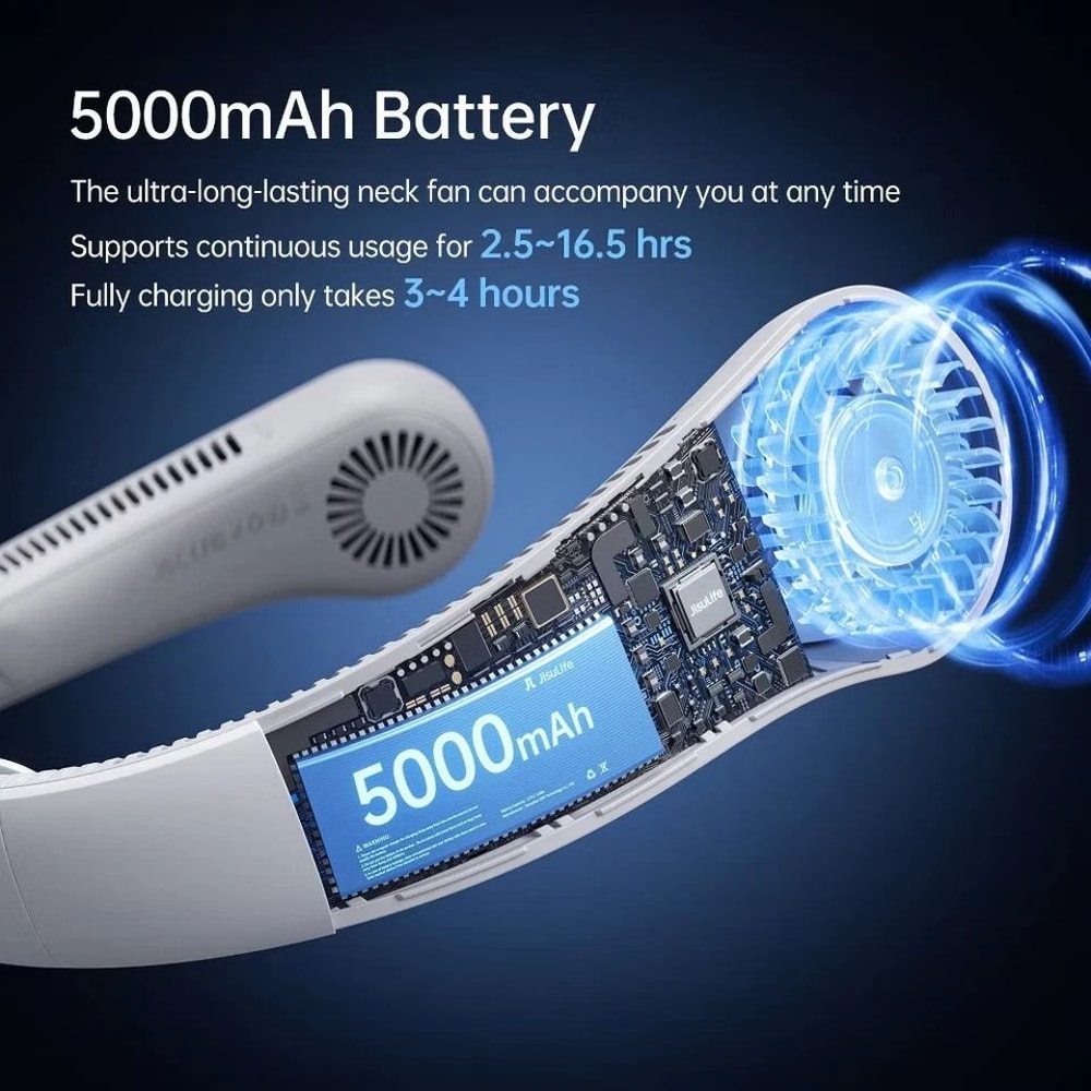 Gray Portable Neck Fan Bladeless Fan With Adjustable Neckband 165 Hours Long Battery UltraQuiet Coo