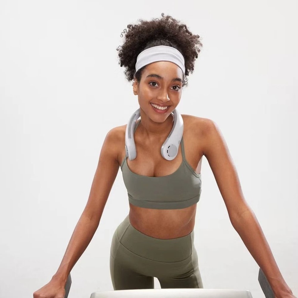 Gray Portable Neck Fan Bladeless Fan With Adjustable Neckband 165 Hours Long Battery UltraQuiet Coo