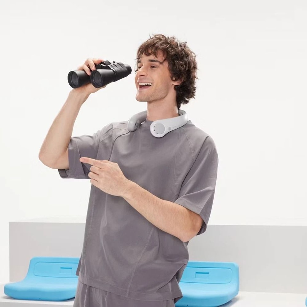 Gray Portable Neck Fan Bladeless Fan With Adjustable Neckband 165 Hours Long Battery UltraQuiet Coo