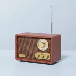 hearth & hand portable am/fm bluetooth radio, tonal brown, wireless bluetooth streaming, vintage am/fm radio, micro usb