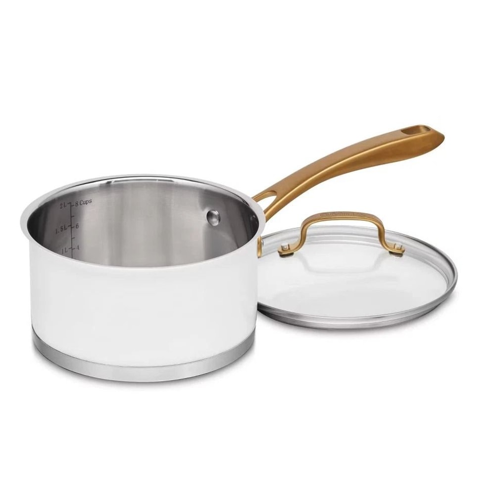 Classic Stainless Steel Saucepan With Cover Brushed Gold Handles Induction Ready Dishwasher Oven S 2