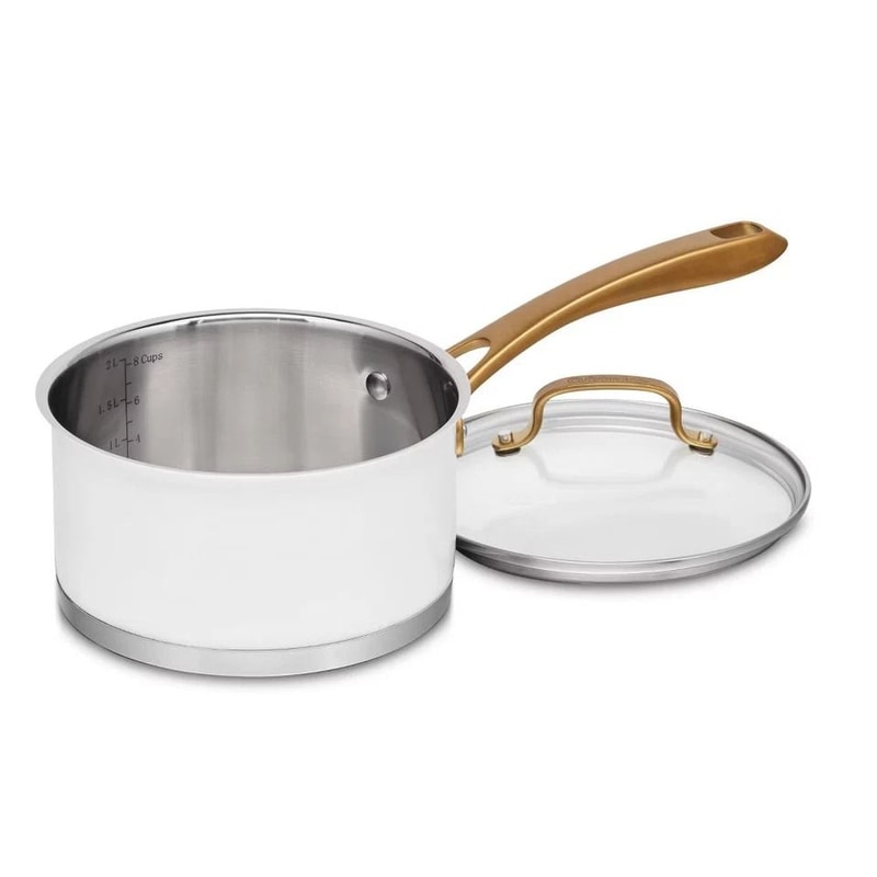 Classic Stainless Steel Saucepan With Cover Brushed Gold Handles Induction Ready Dishwasher Oven S 2