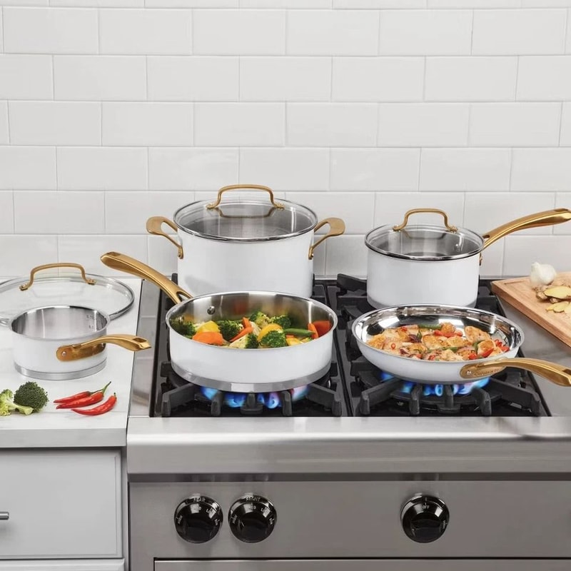 Classic Stainless Steel Saucepan With Cover Brushed Gold Handles Induction Ready Dishwasher Oven S 3