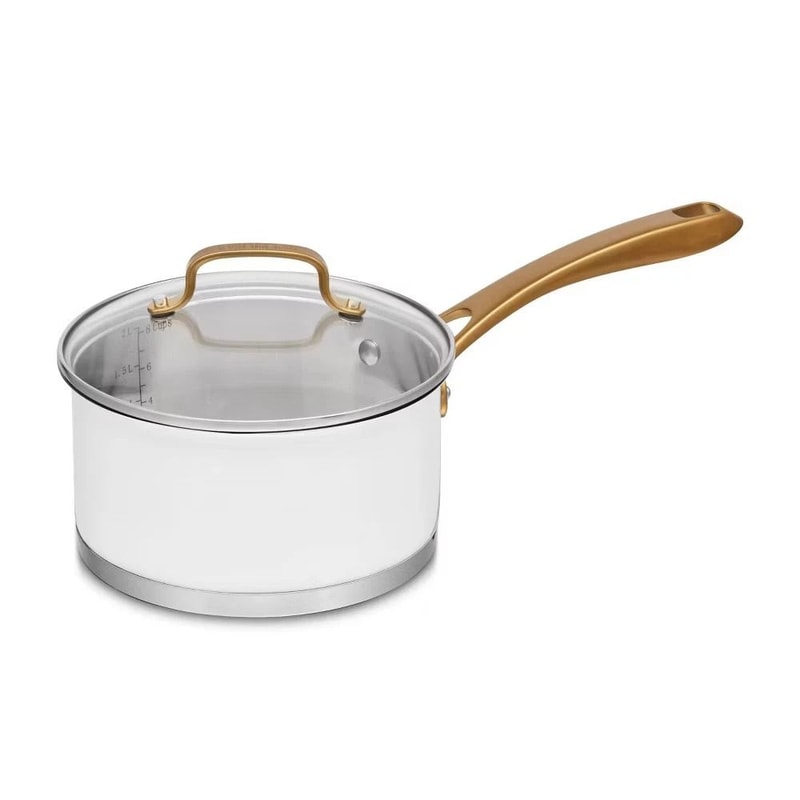 Classic Stainless Steel Saucepan With Cover Brushed Gold Handles Induction Ready Dishwasher Oven S 0