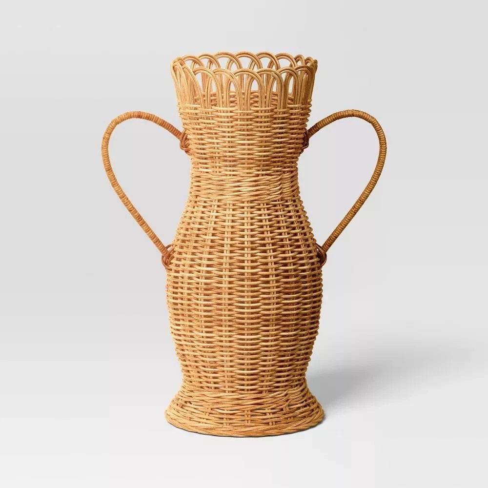Wicker Vase With Loop Rim Rattan Vase With Side Handles 16Inch Threshold Loop Rim Vase For Home Dec 1