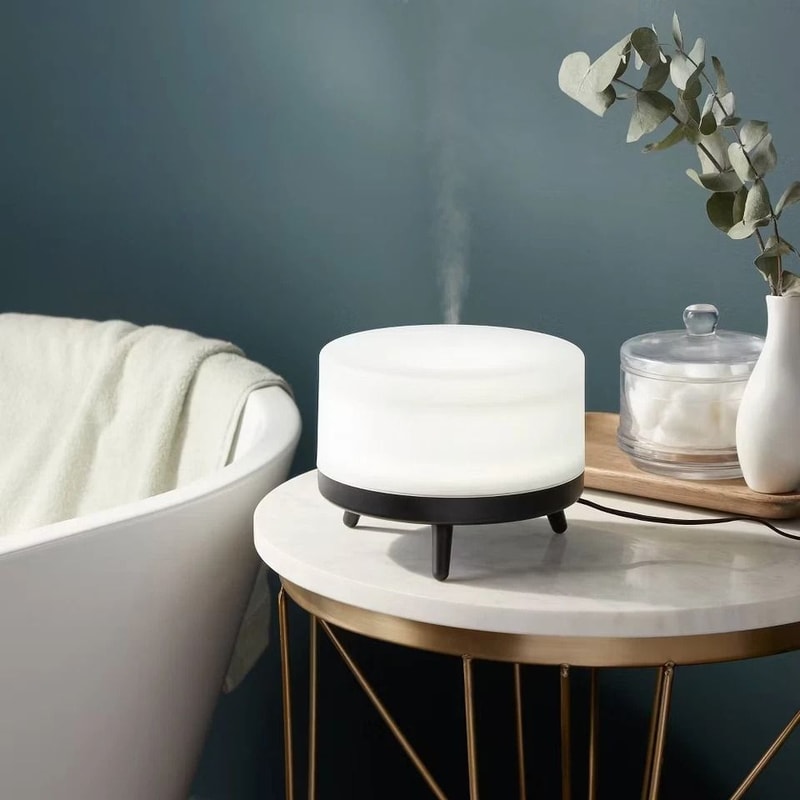 Large White And Black Footed Base Diffuser MidCentury Design Ultrasonic Diffuser With Run Time And 0